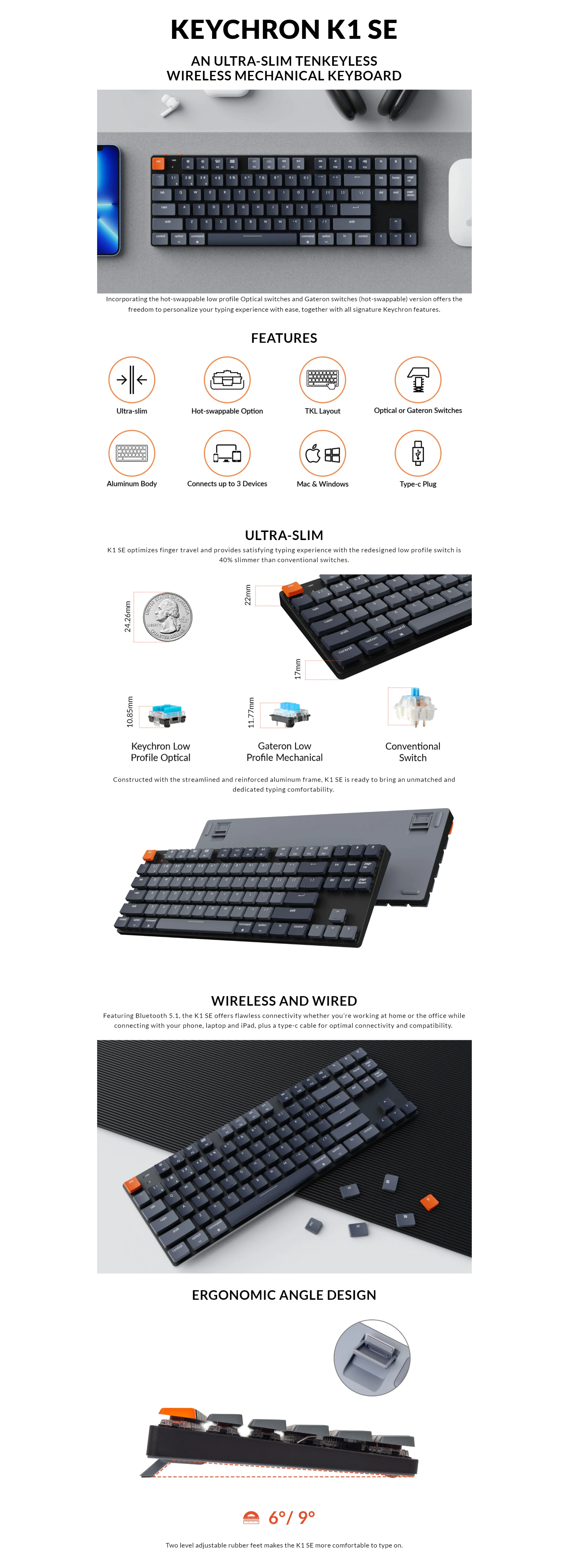 A large marketing image providing additional information about the product Keychron K1 SE Hot-Swappable RGB Optical TKL Wireless Mechanical Keyboard (Red Switch) - Additional alt info not provided
